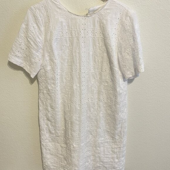 LOFT Eyelet Scalloped Neck Mini Dress - Size 6 - Picture 4 of 6